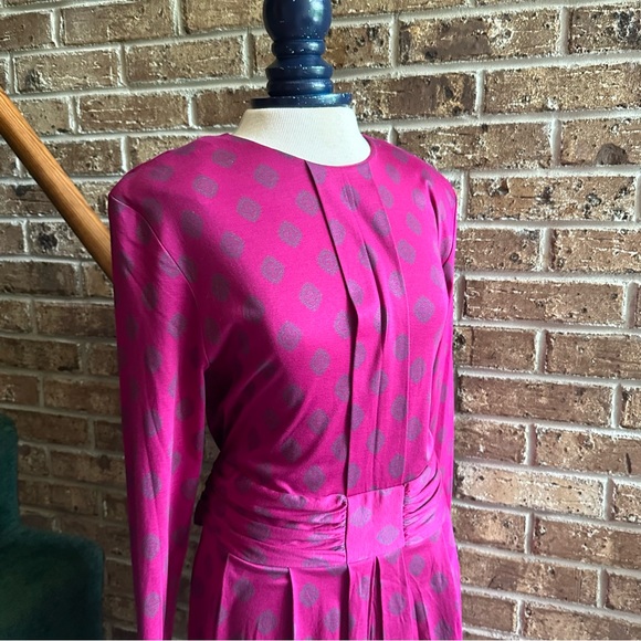 VTG 80s 90s Magenta Hot Pink Long Sleeve Patterned Dress - Picture 2 of 5